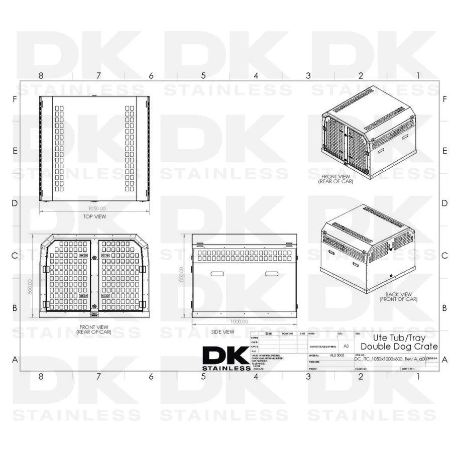 DK Stainless Double Bay Dog Crate / Ute Tray - Tub